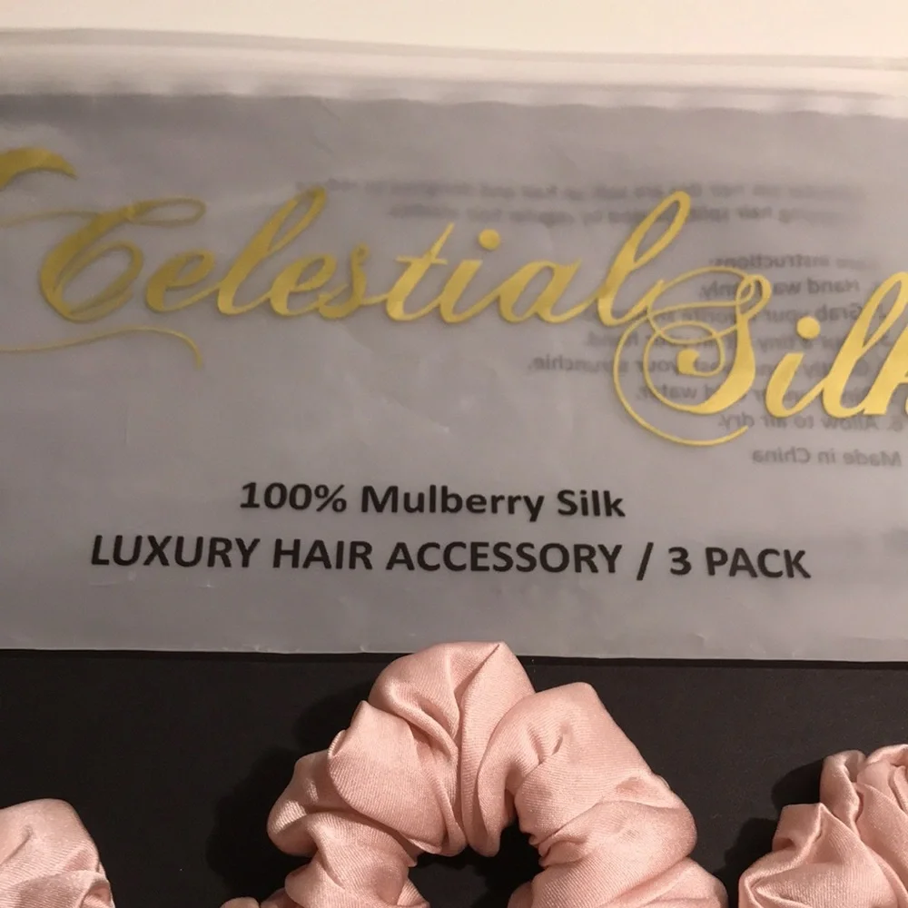 Celestial silk 100%mulberry silk set of three hair scrunchies NEW